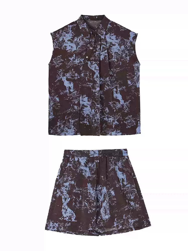 Forest Blur Blouse & Shorts Co-ord