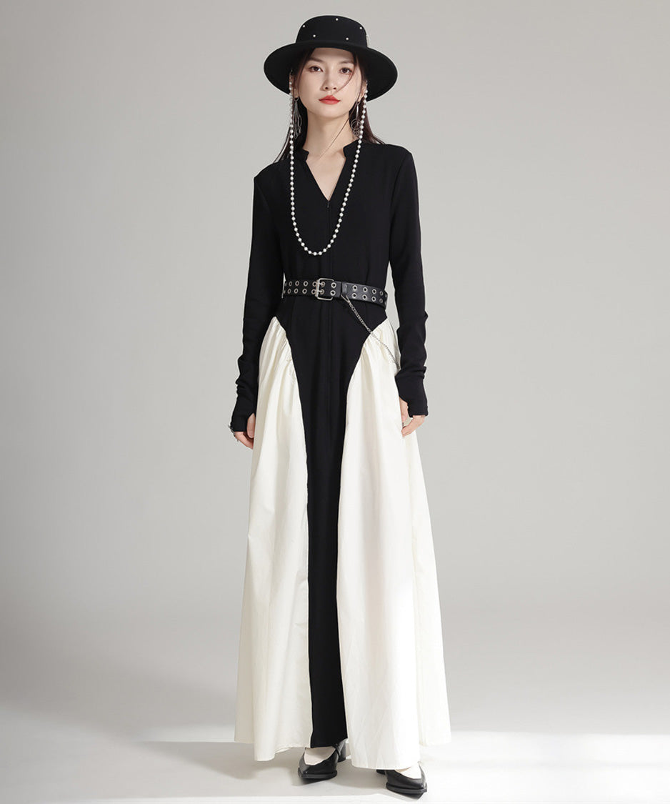 Mono Contrast Panel Dress
