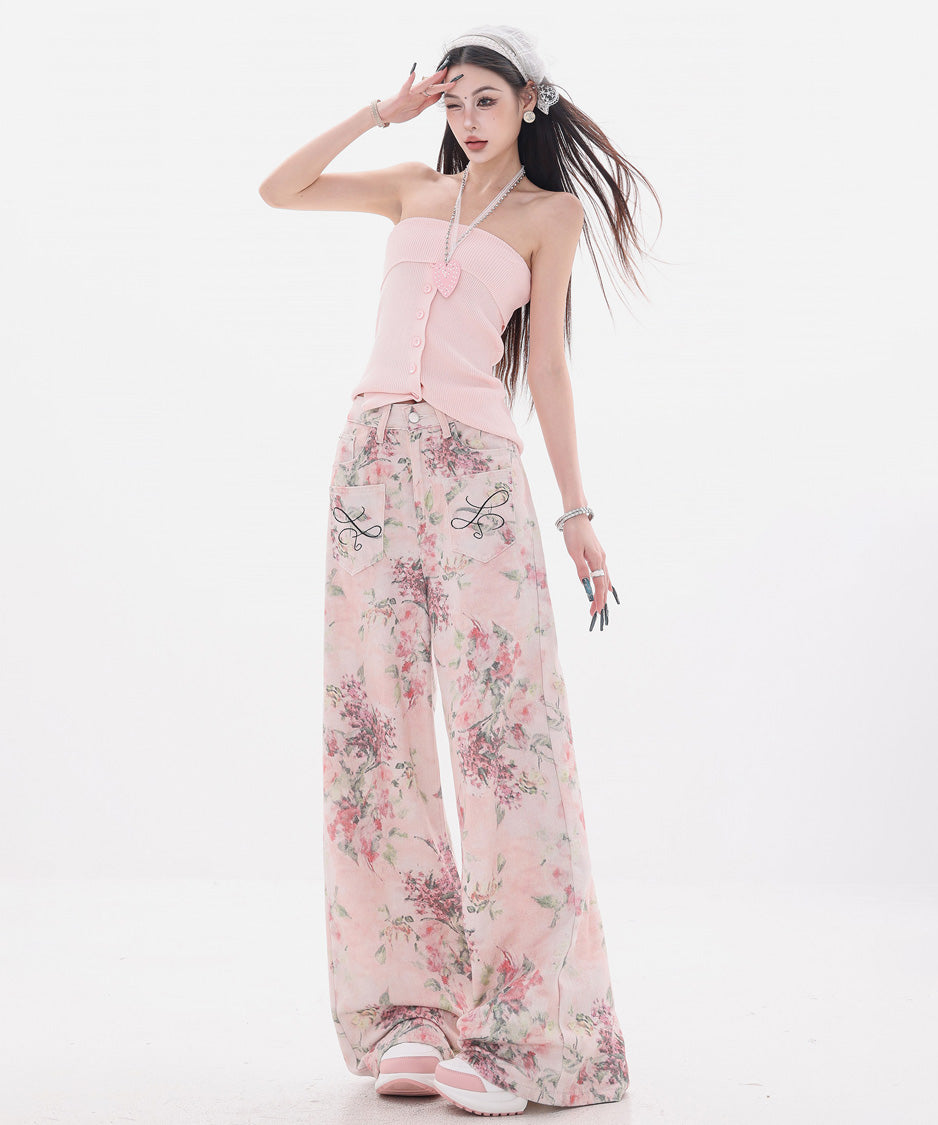 Floral Script Pocket Wide Pants