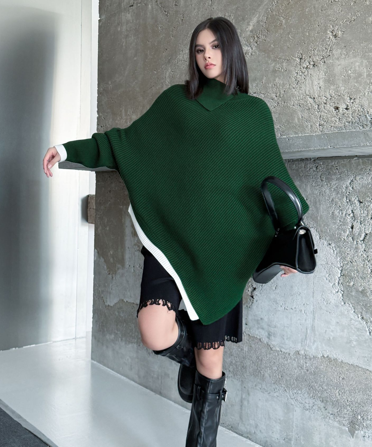 Diagonal Knit Poncho Top