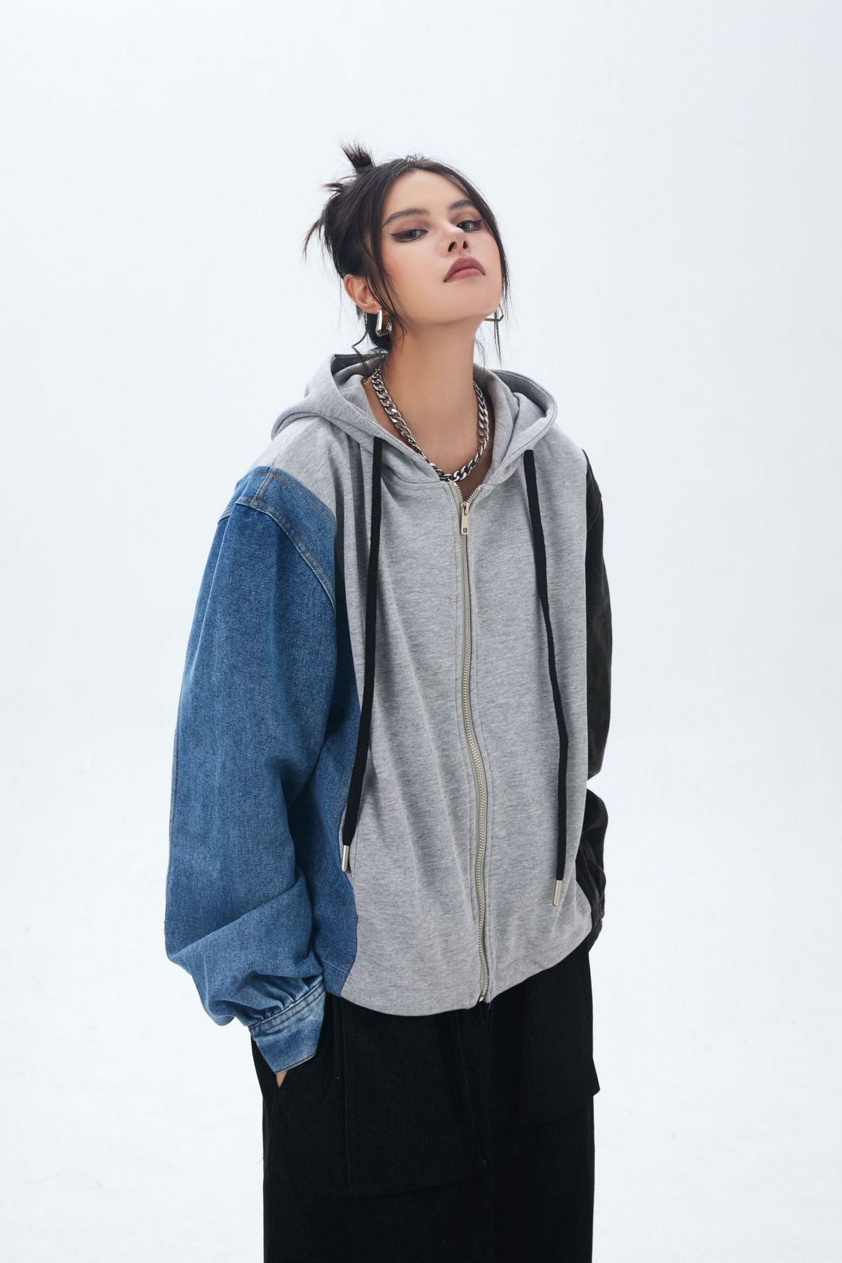Patchwork Denim Hoodie