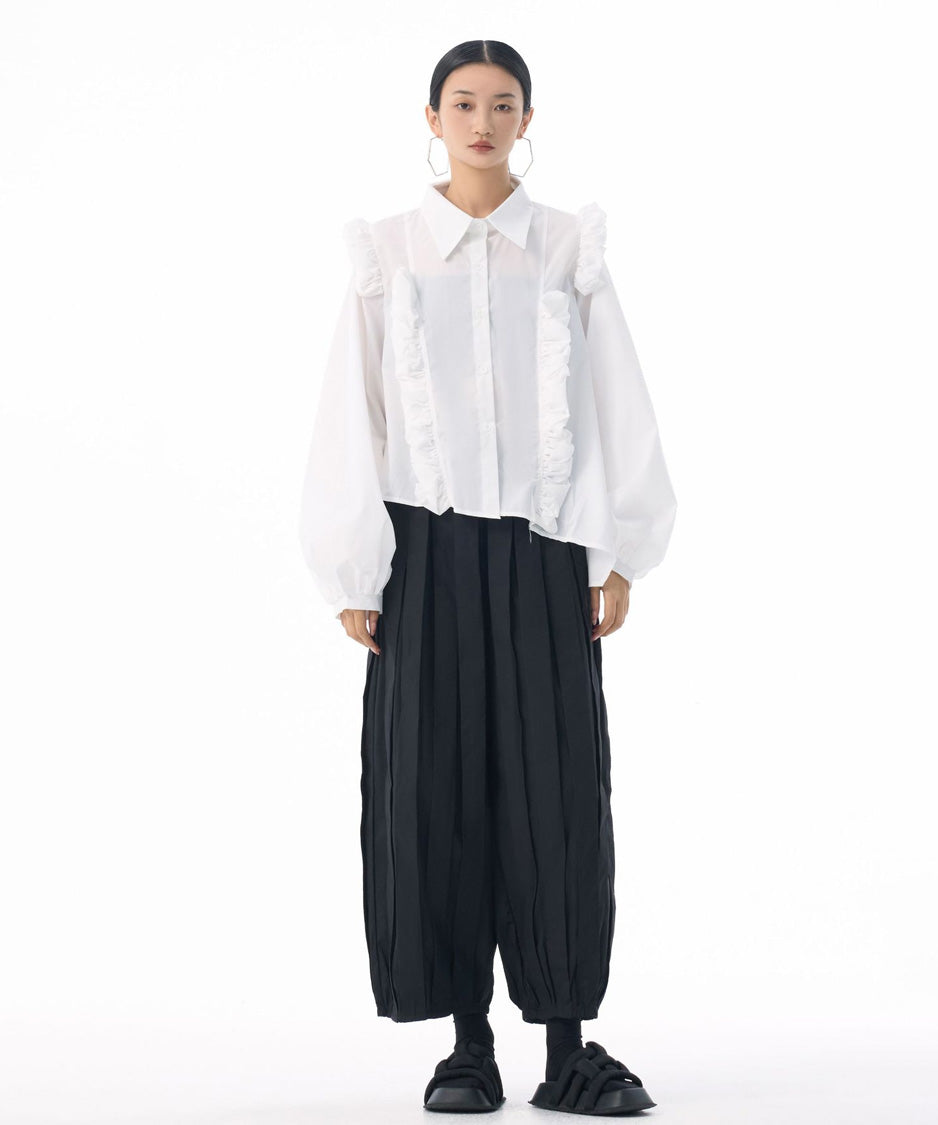 Front Ruffle Volume Blouse