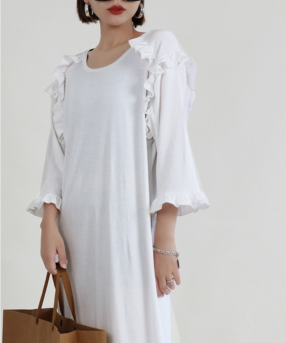 Ripple Shoulder Midi Dress