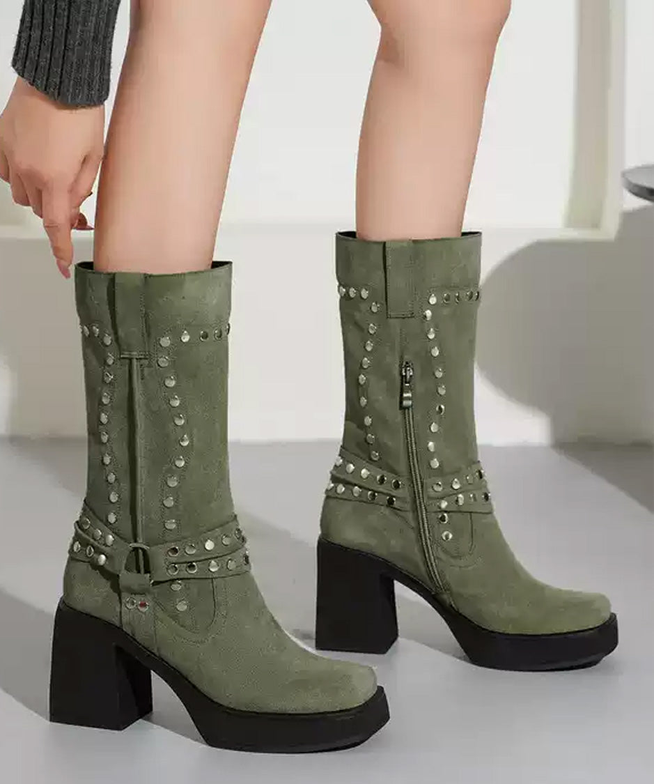 Studded Harness Mid Calf Boots