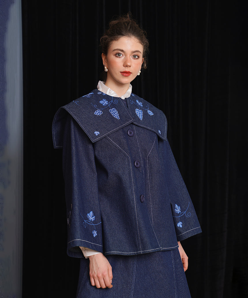 Grape Embroidered Denim Jacket