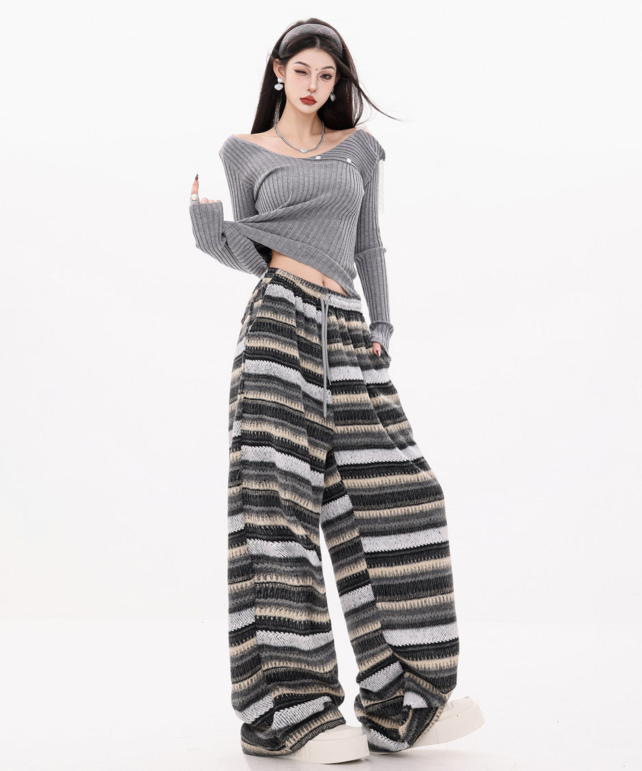 Brush Stripe Knit Wide Pants
