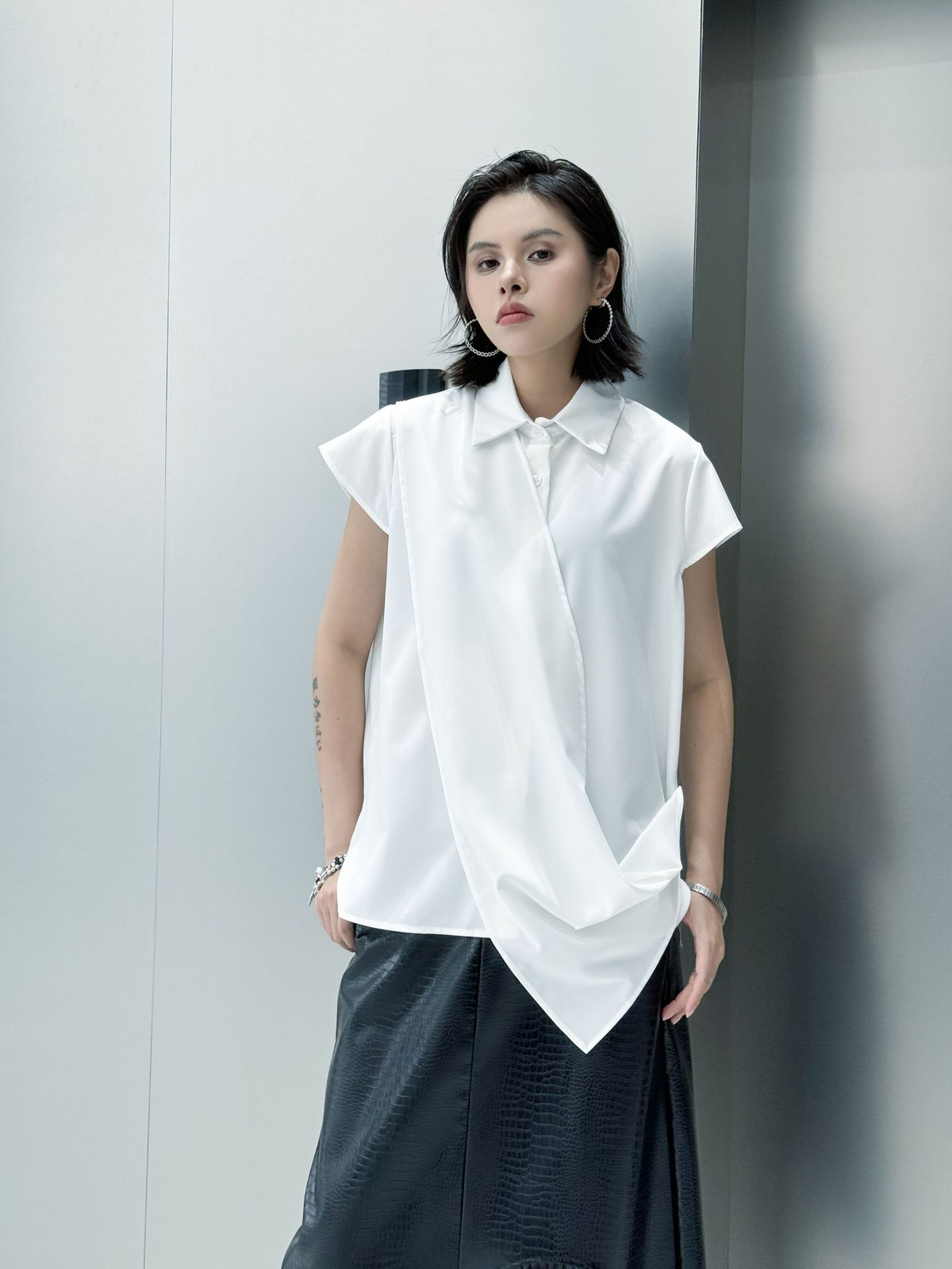 Drape Front Cap Sleeve Blouse