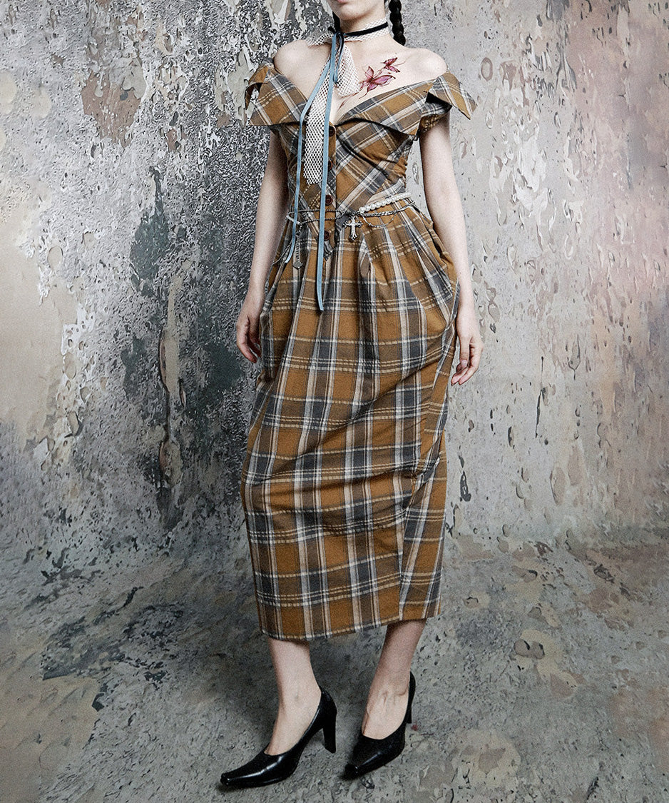 Plaid Fold Line Dress