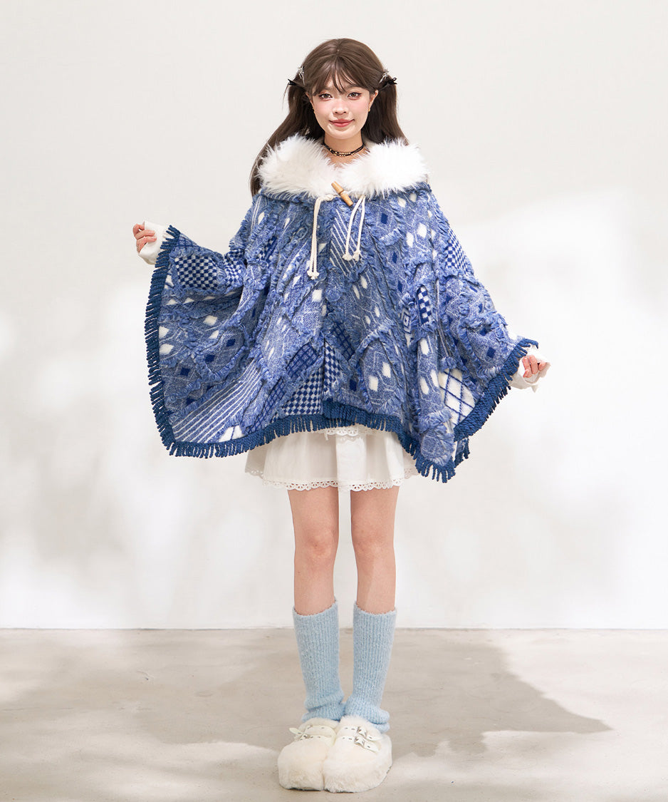 Mosaic Hooded Cape Coat