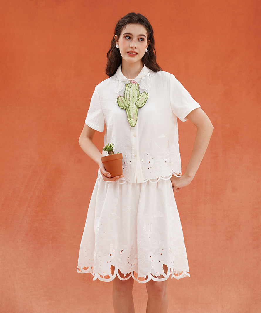Scallop Embroidered Flare Skirt