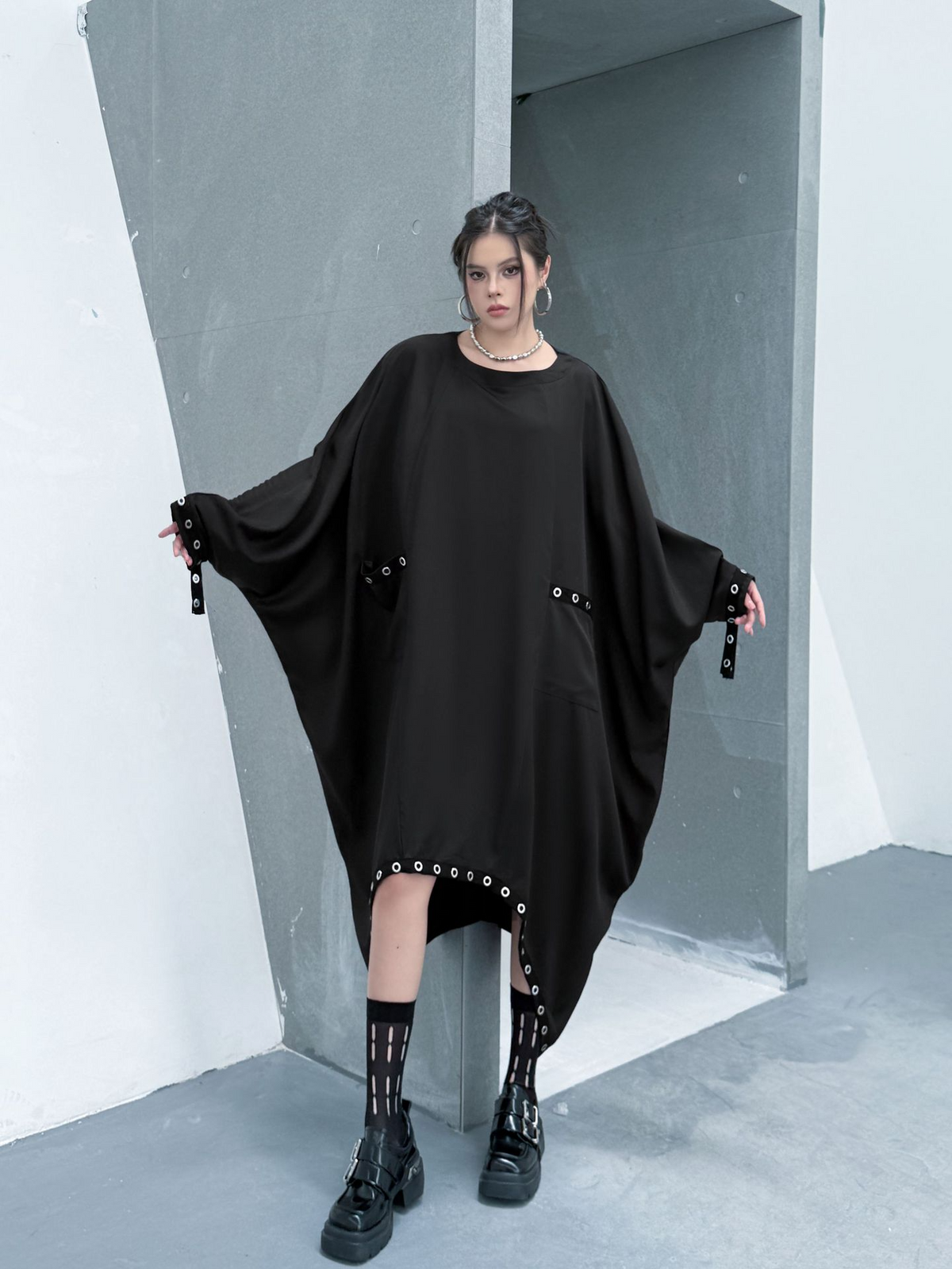 Eyelet Draped Oversized Dress