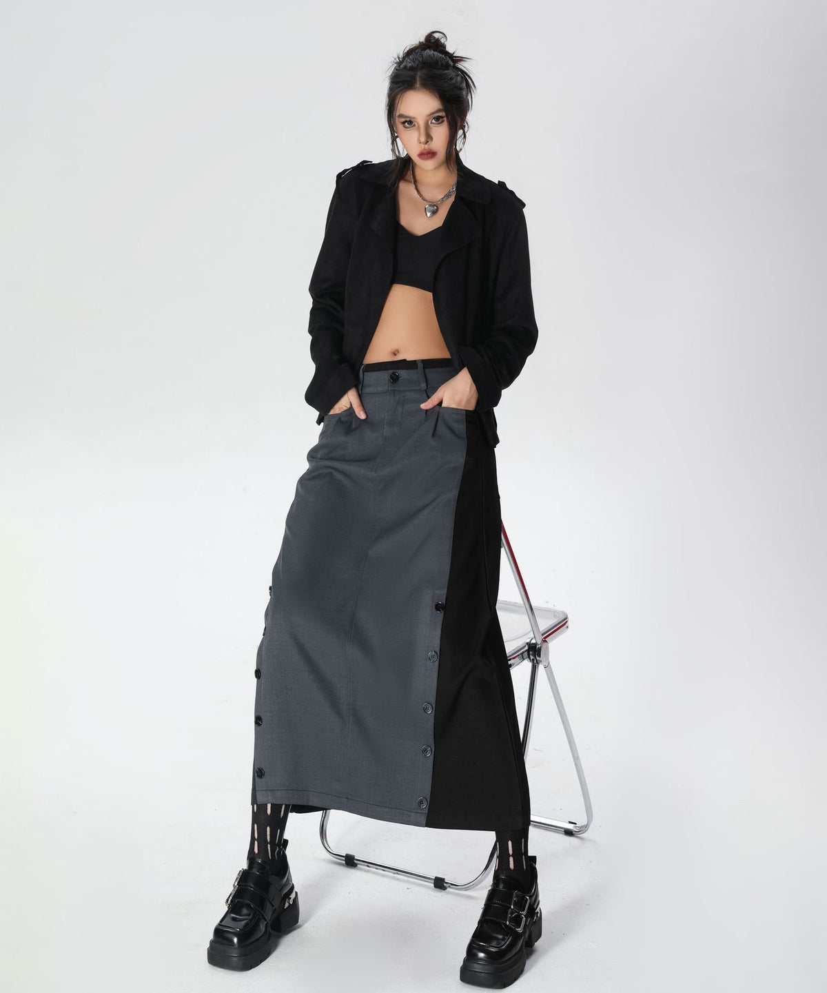 Dual Panel Buttoned Skirt