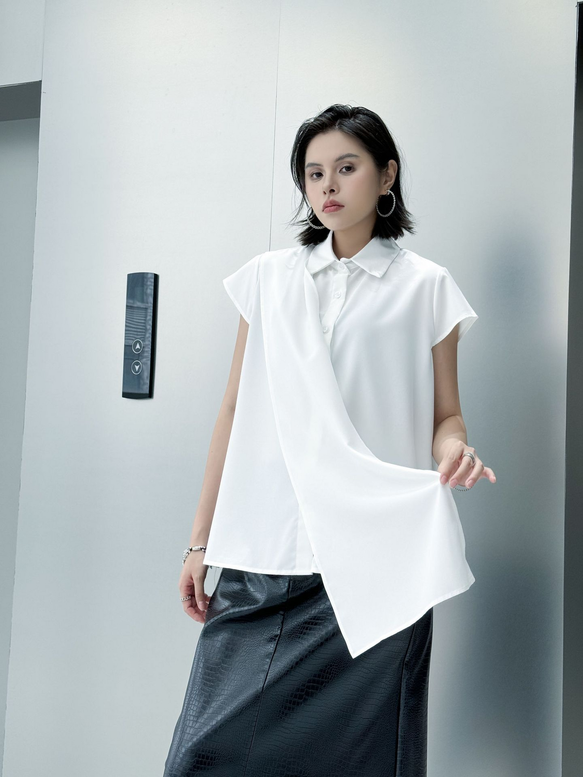 Drape Front Cap Sleeve Blouse