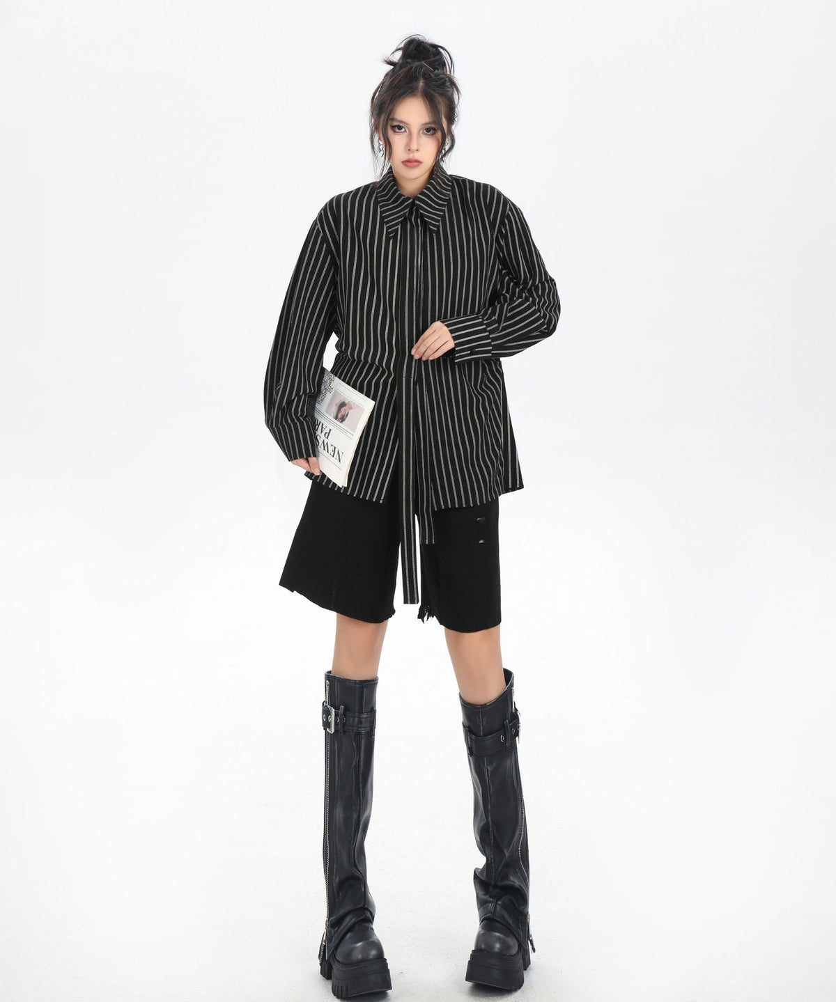 Pinstripe Belted Long Shirt