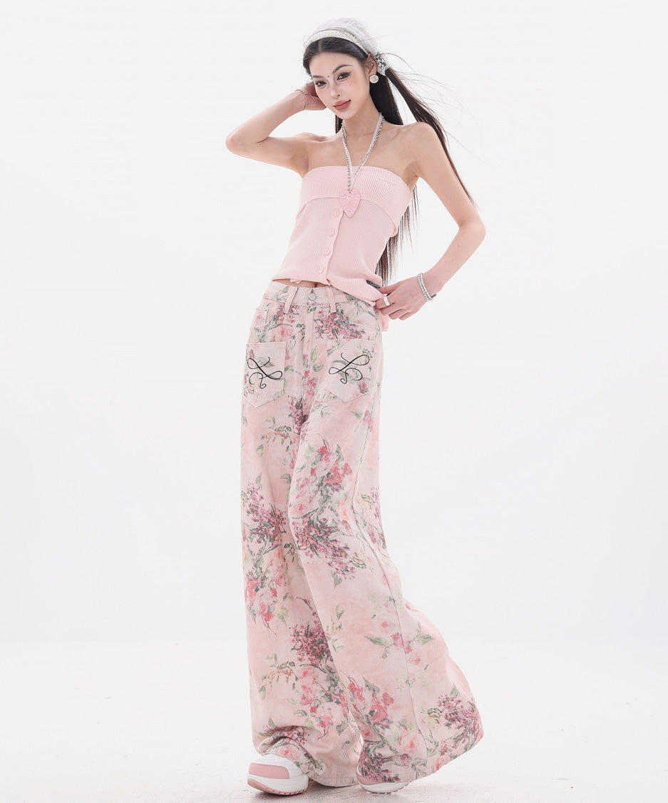 Floral Script Pocket Wide Pants