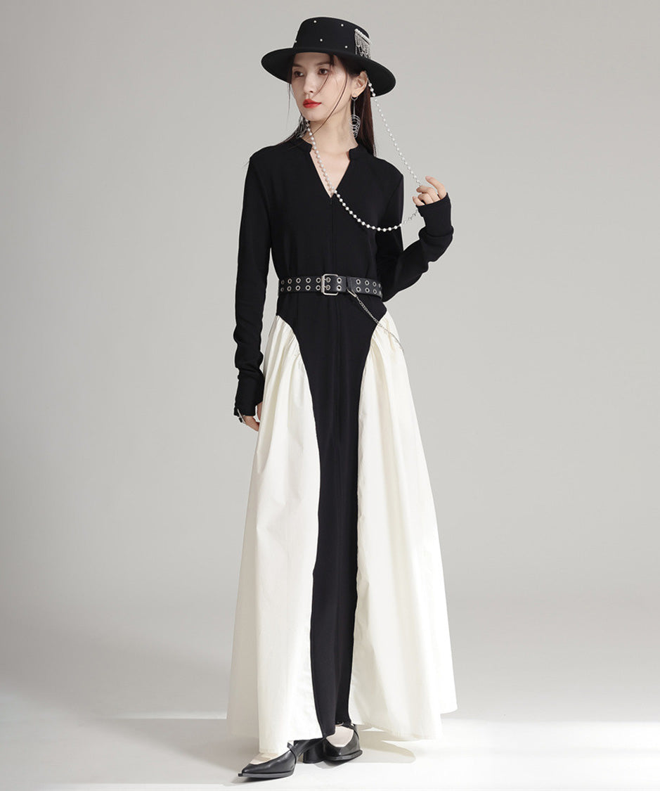 Mono Contrast Panel Dress