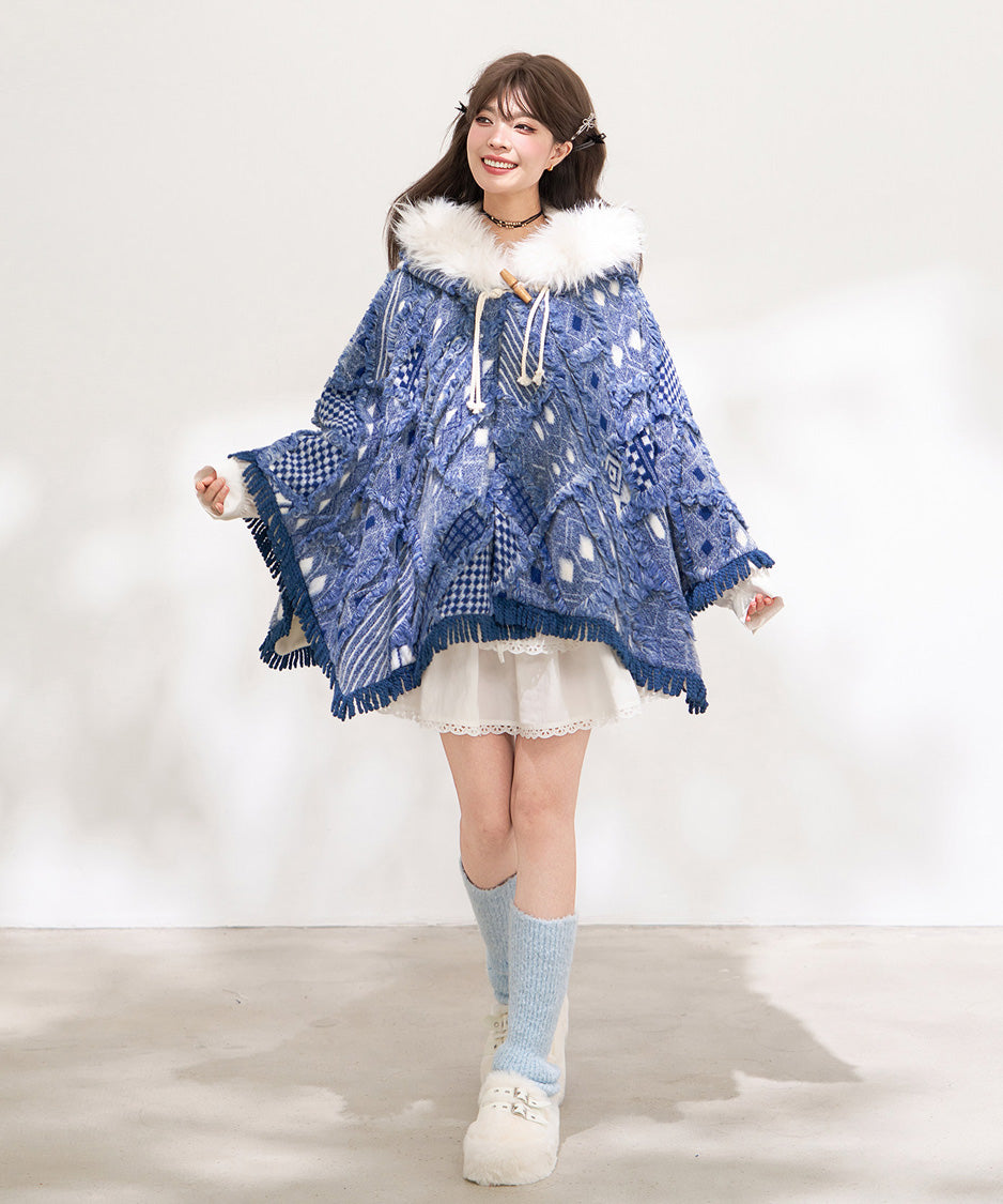 Mosaic Hooded Cape Coat