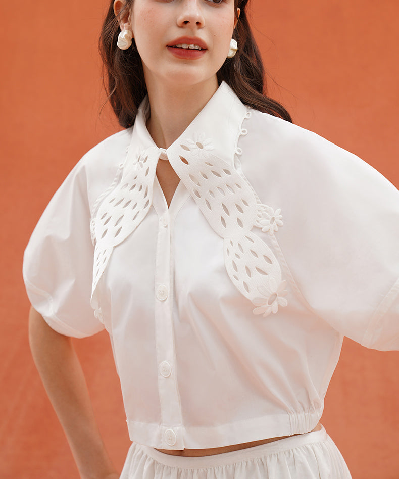 Cactus Cutwork Puff Sleeve Blouse