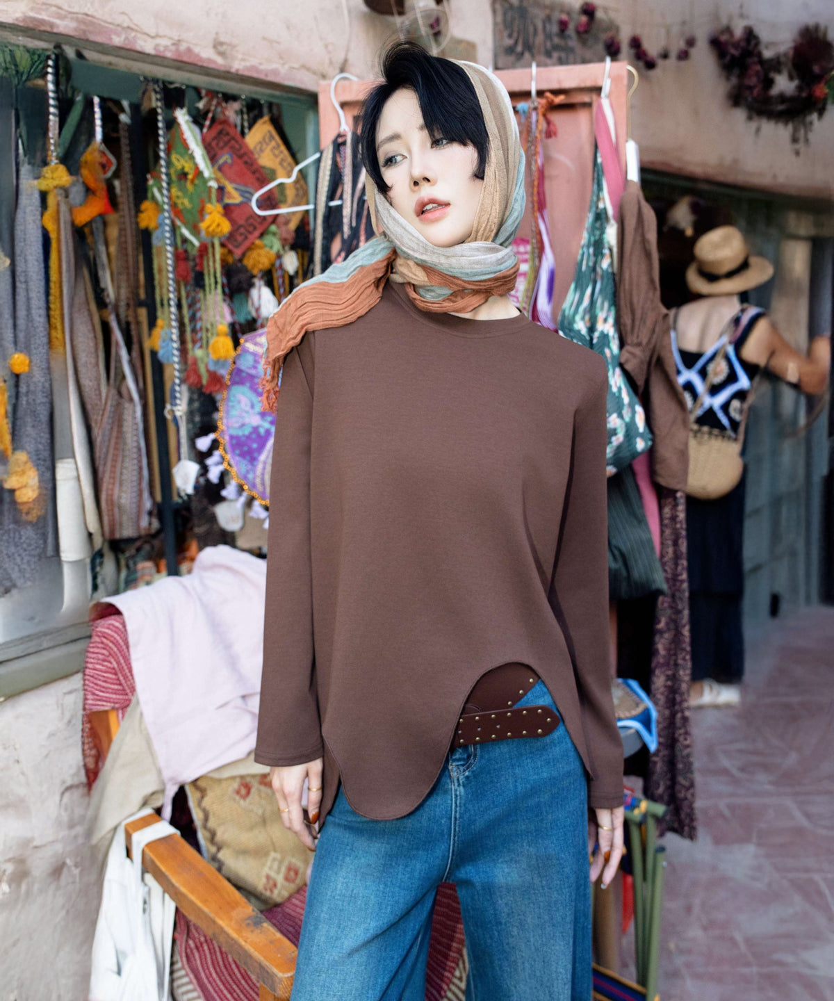 Wave Hem Long Sleeve Top