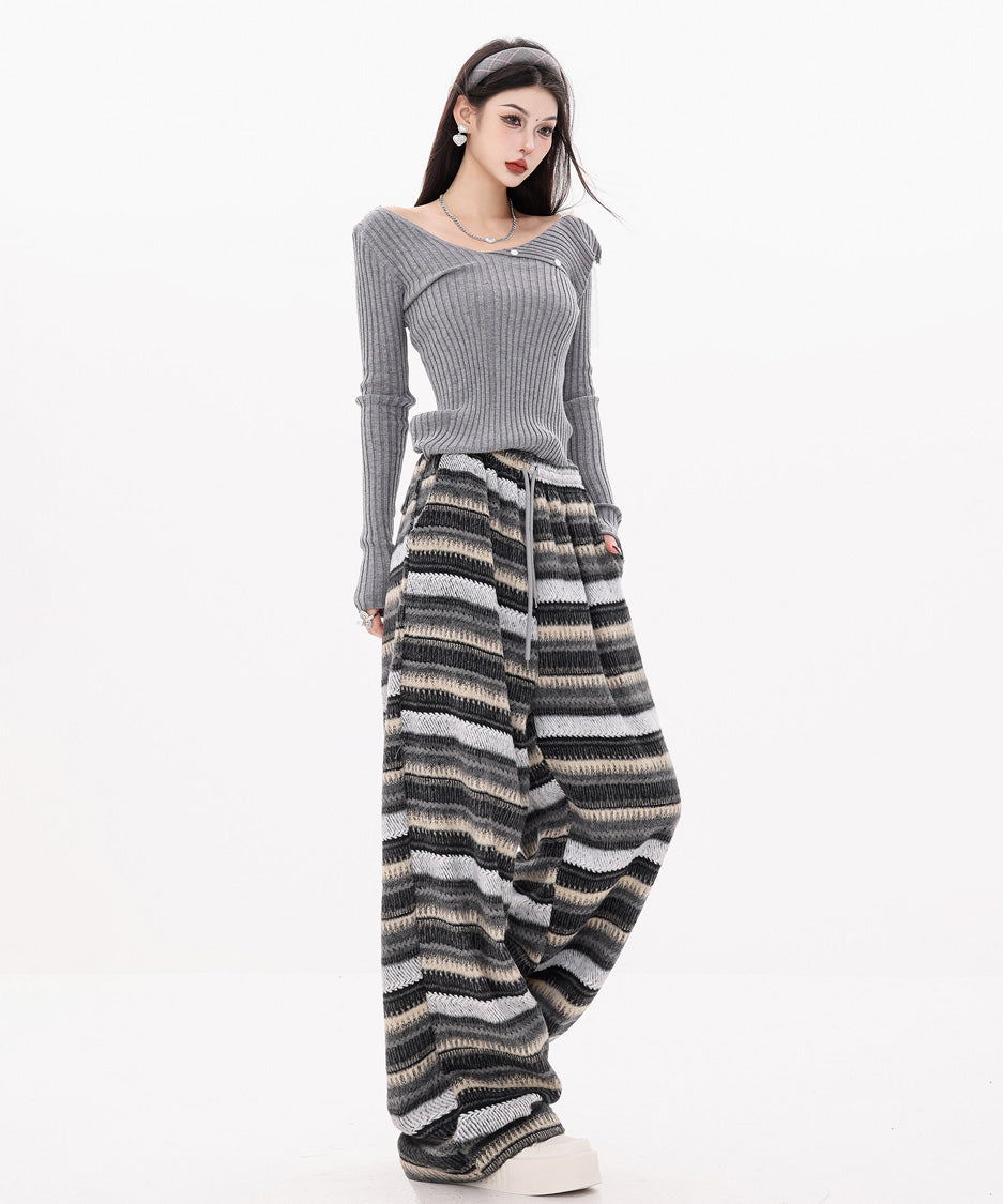 Brush Stripe Knit Wide Pants
