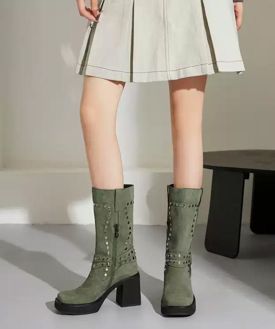 Studded Harness Mid Calf Boots