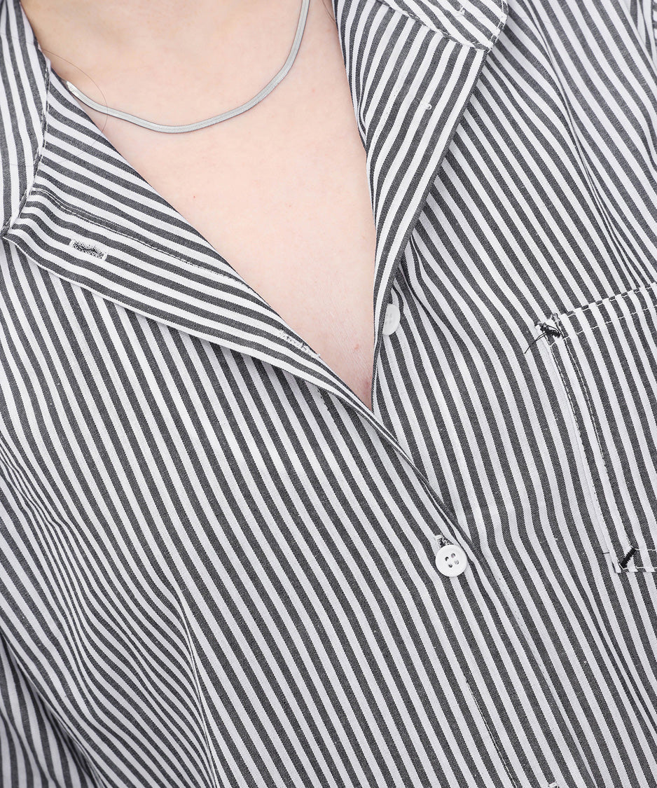 Pinstripe Tie Collar Shirt