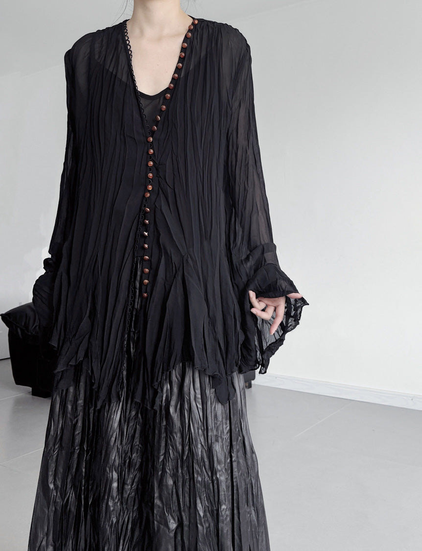 Crinkle Sheer Button Cardigan