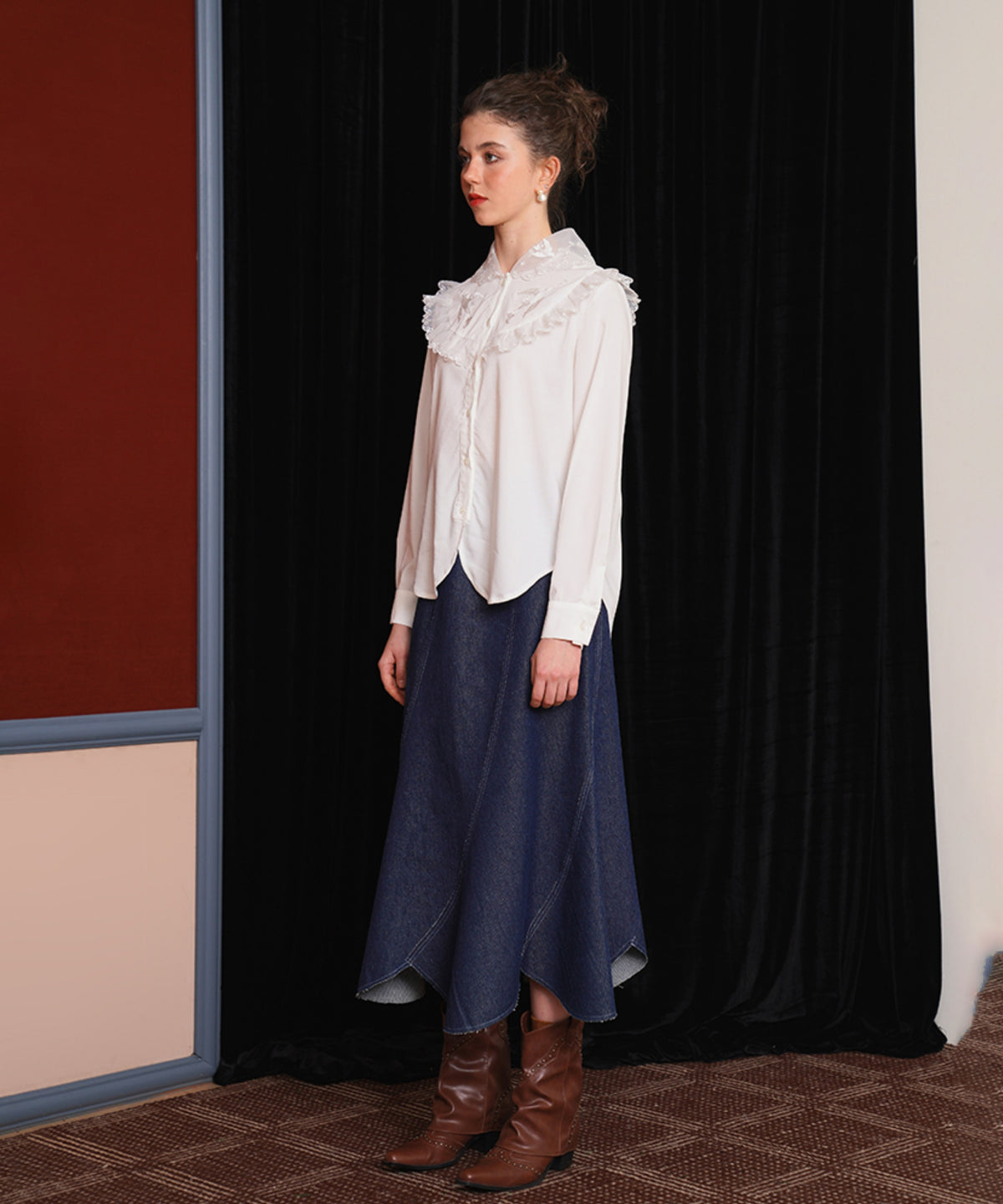 Curve Cut Denim Skirt