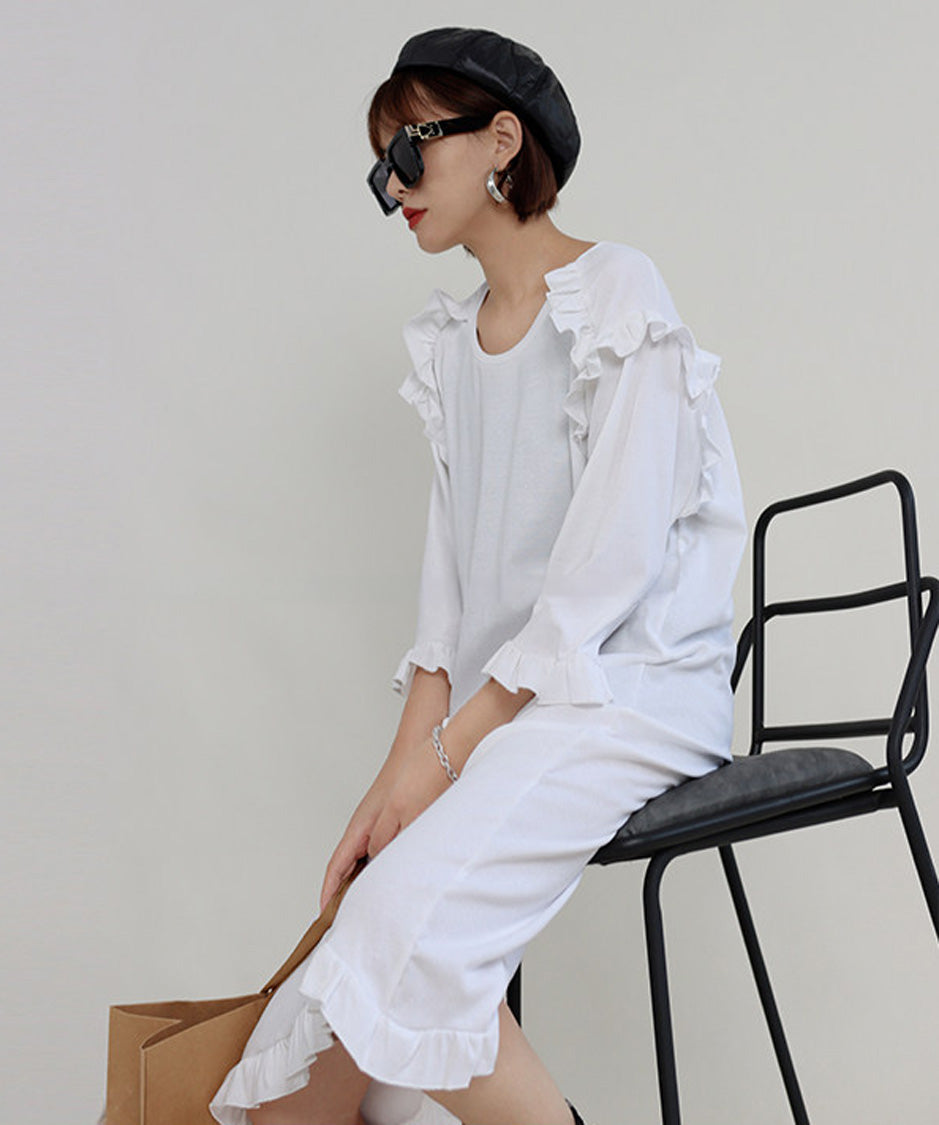 Ripple Shoulder Midi Dress