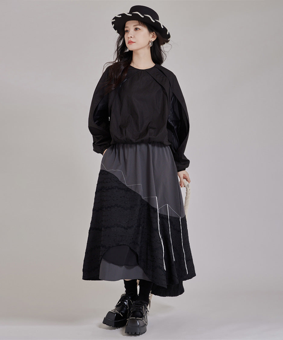 Layered Texture Line Flare Skirt