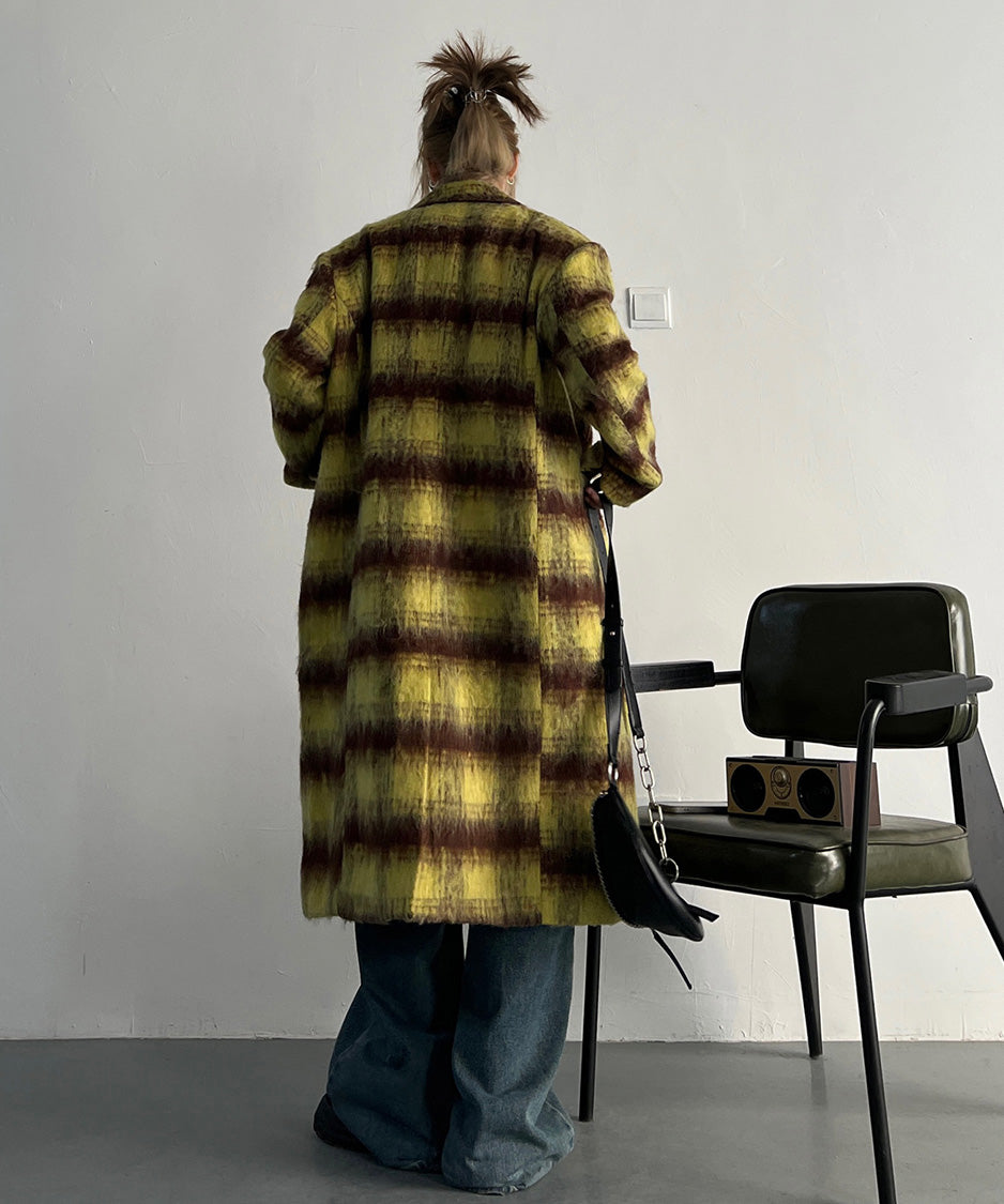 Brushed Check Long Coat