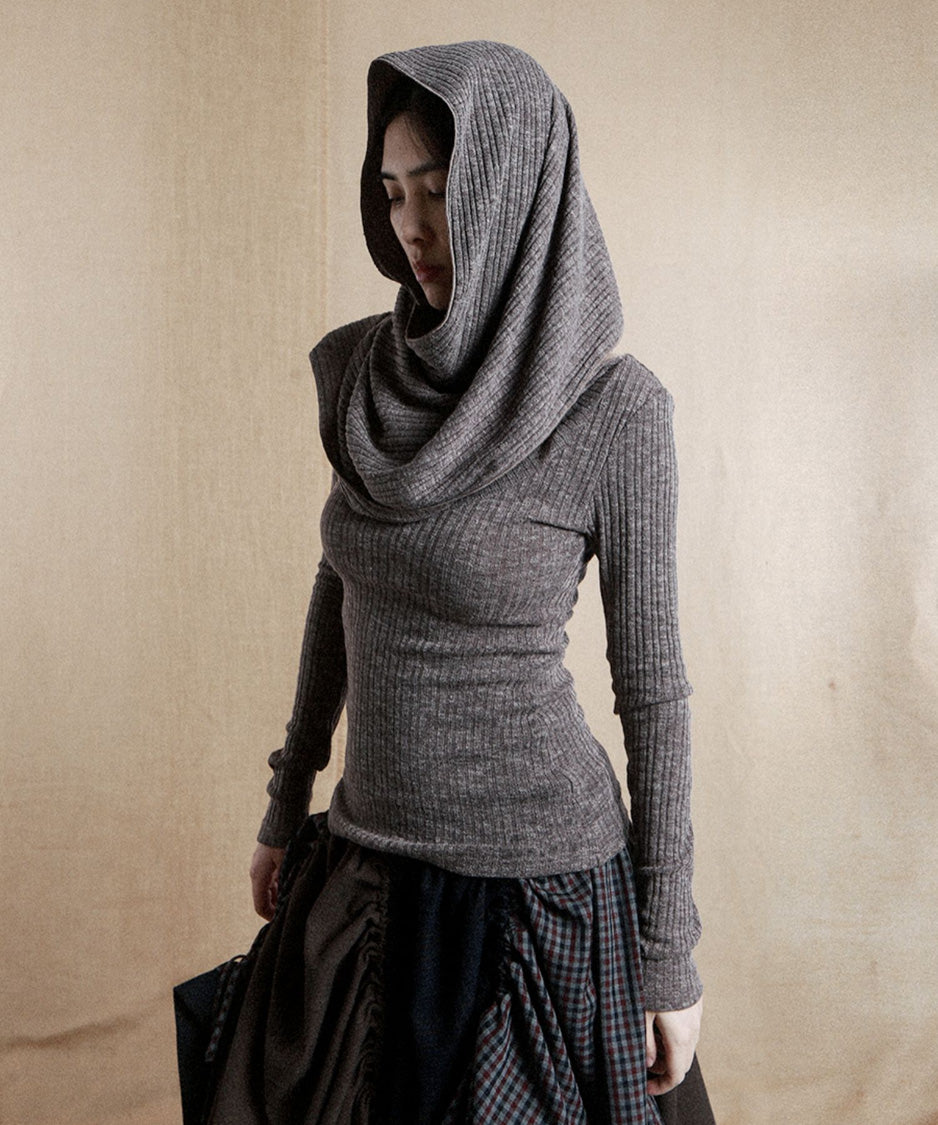 Hooded Rib Drape Top