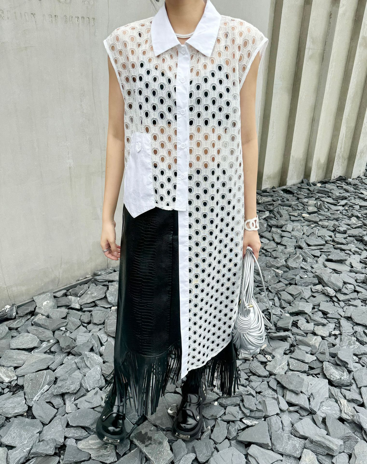 Eyelet Mesh Sleeveless Shirt