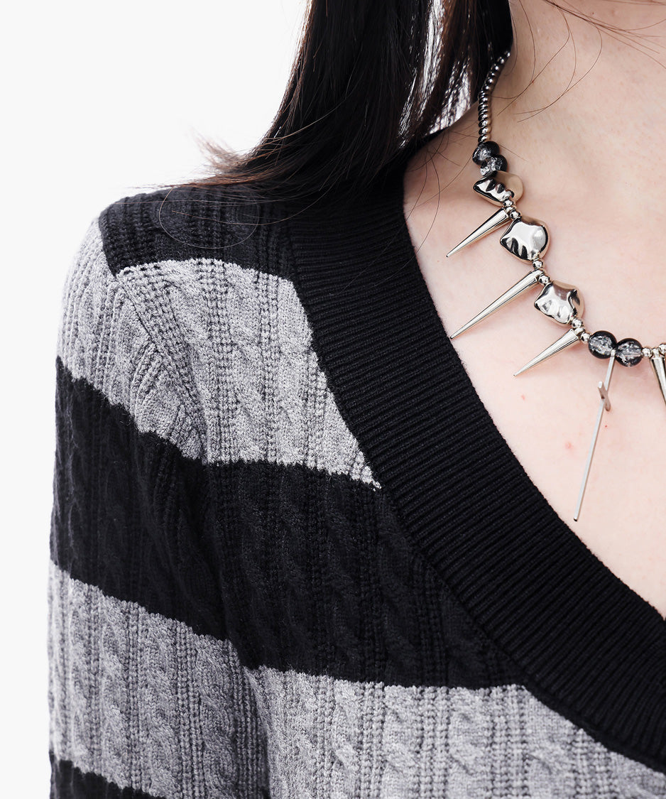 Cable Stripe VNeck Top