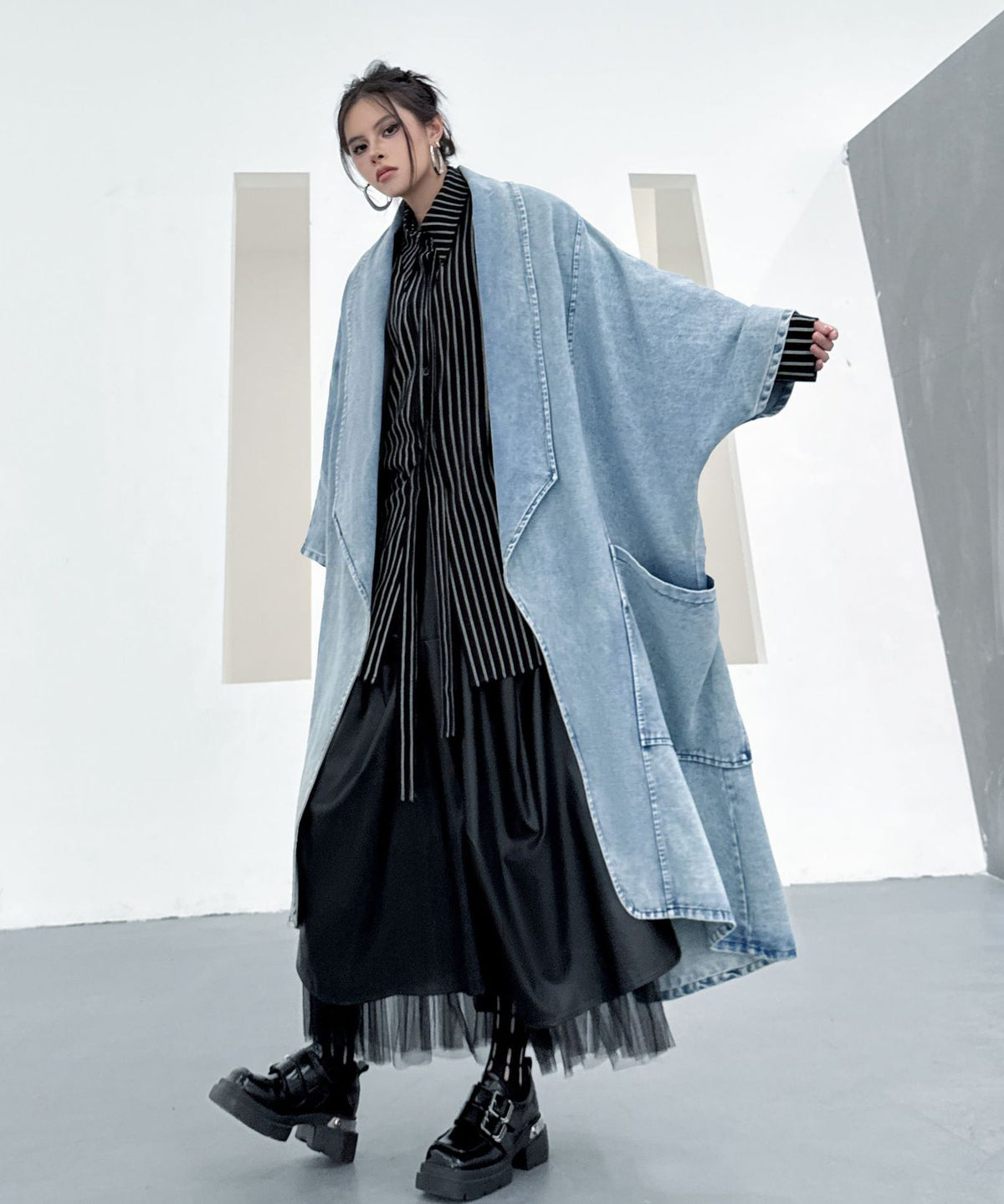 Washed Long Denim Coat