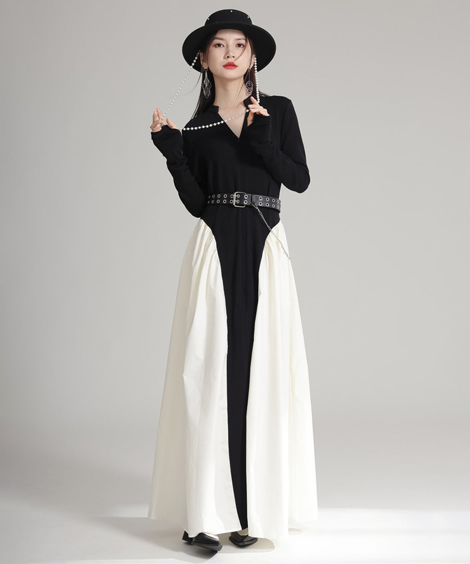 Mono Contrast Panel Dress