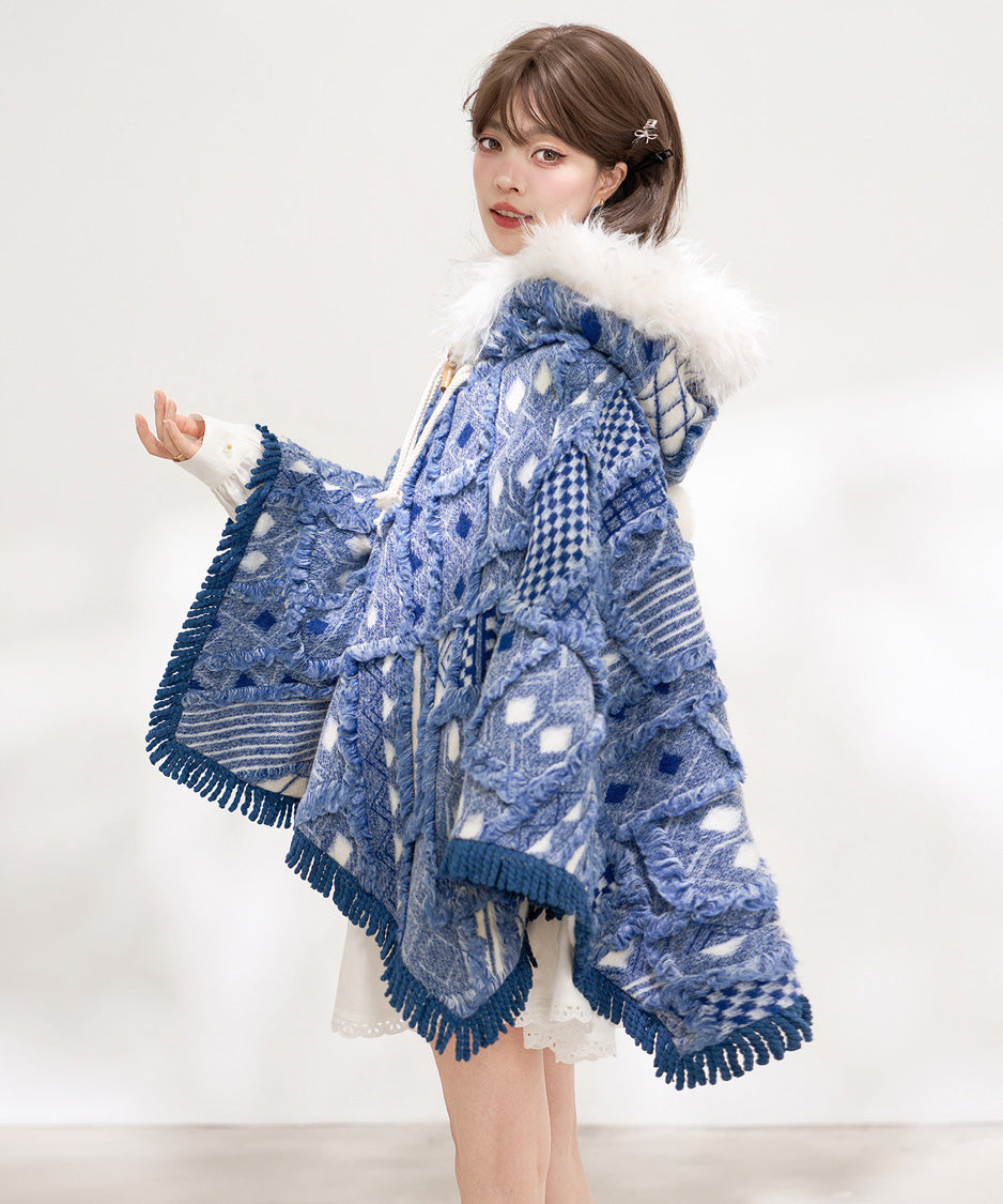 Mosaic Hooded Cape Coat