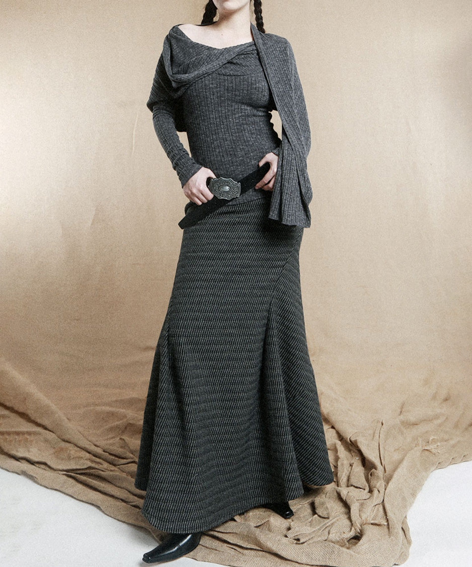 Rib Drape Flare Skirt