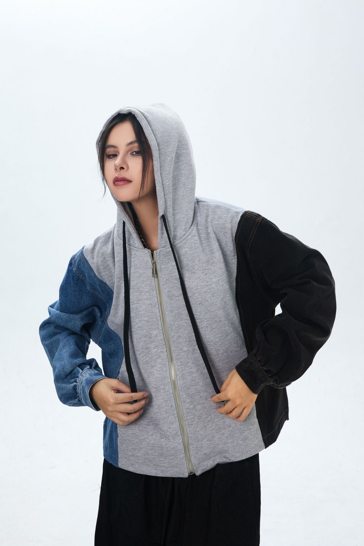 Patchwork Denim Hoodie
