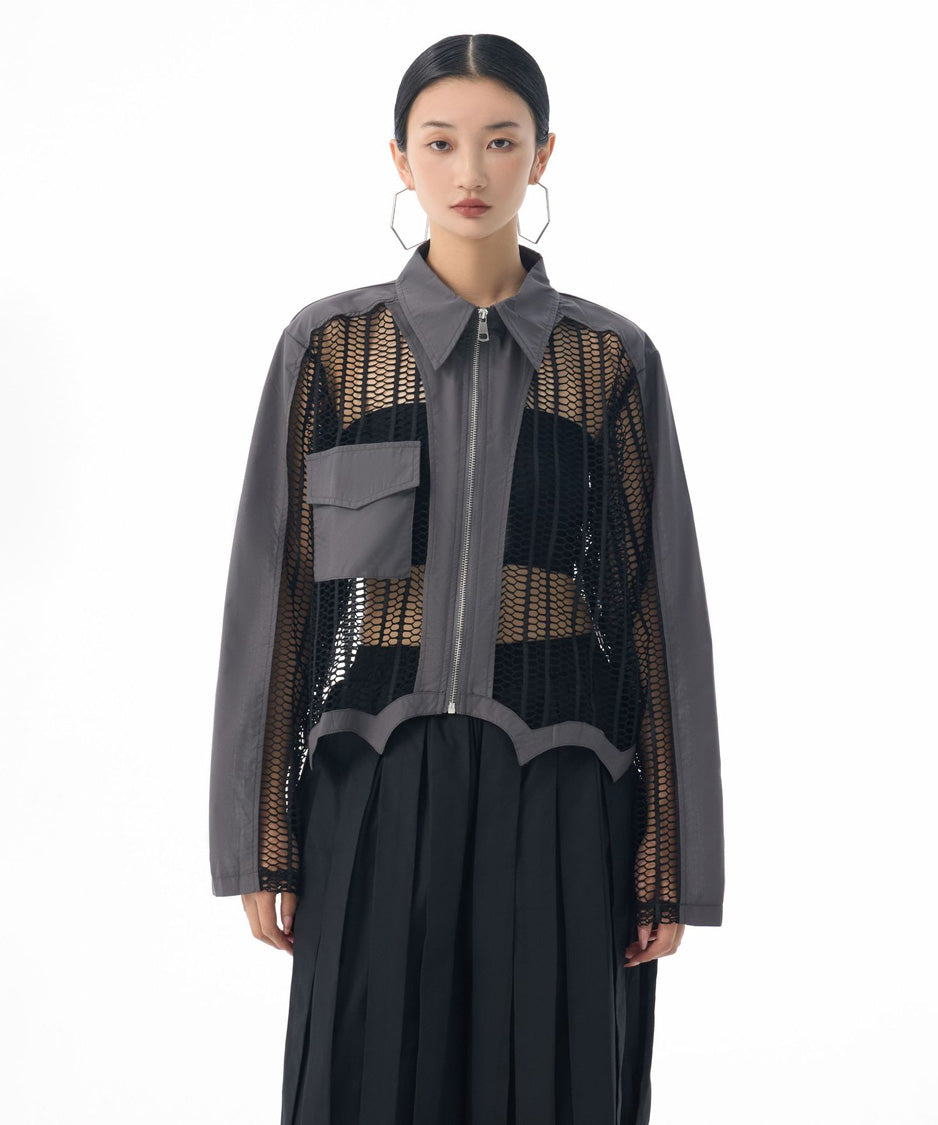 Mesh Zip Utility Blouse