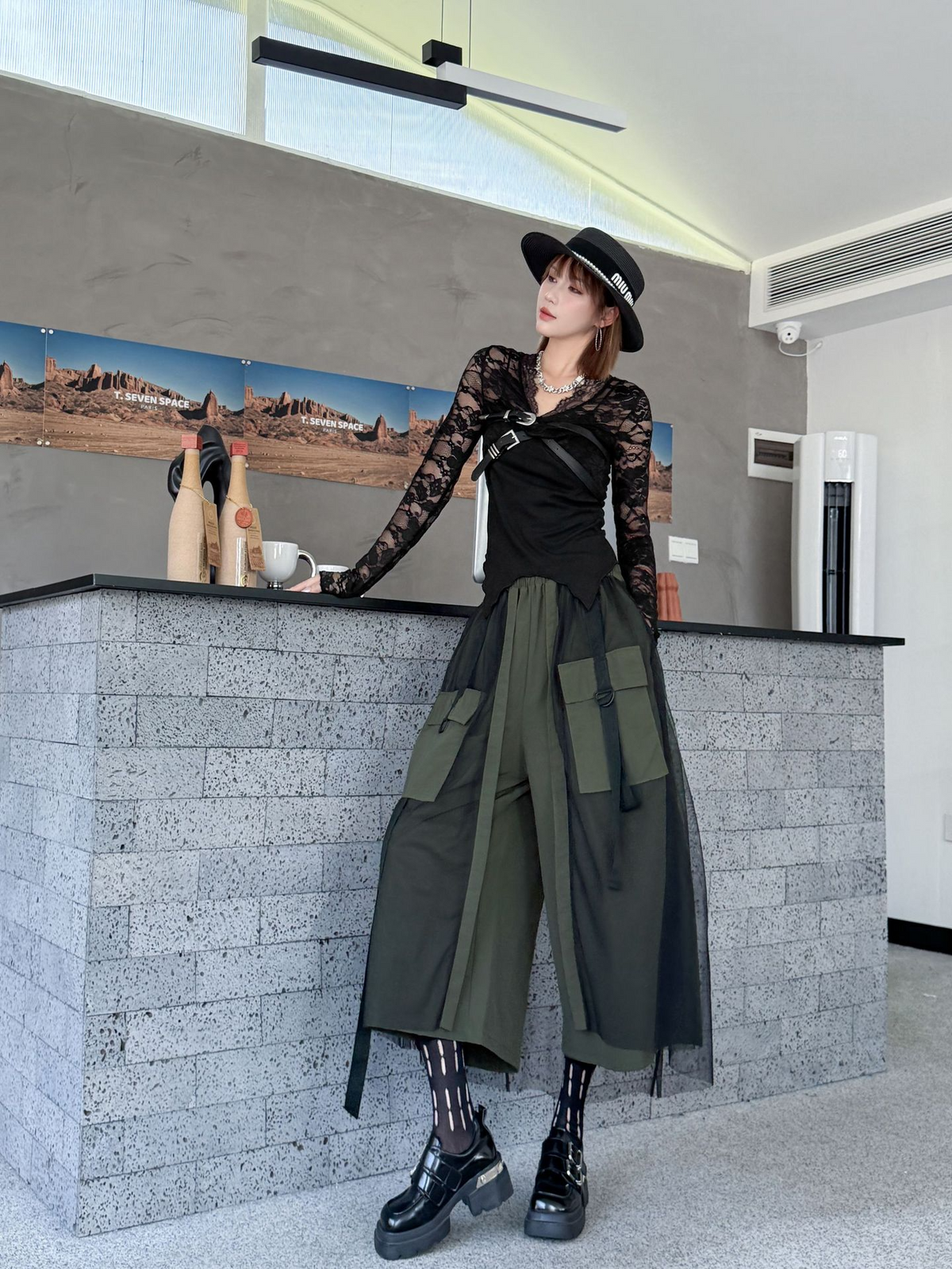 Mesh Cargo Wide Pants