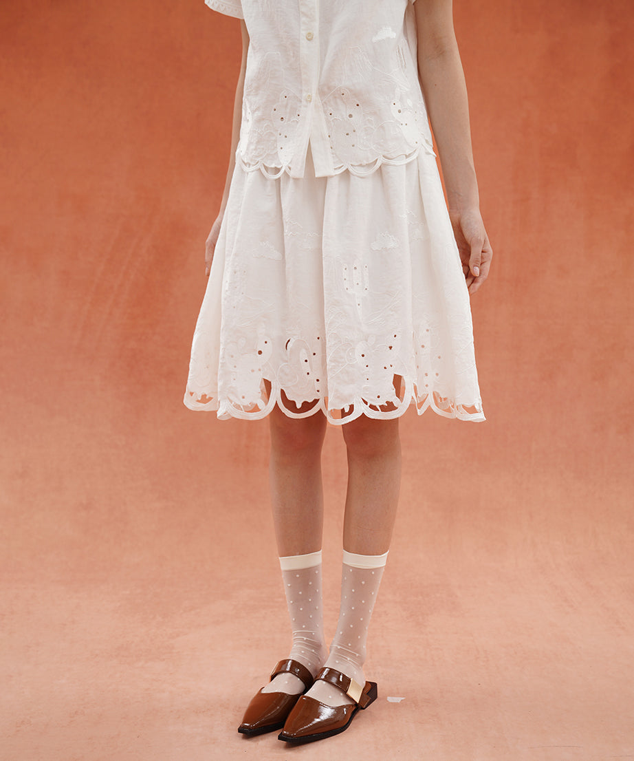 Scallop Embroidered Flare Skirt