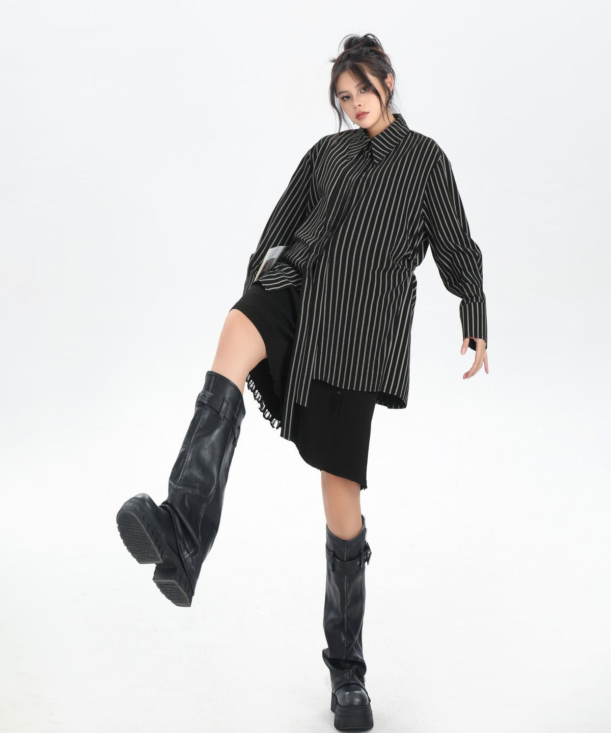 Pinstripe Belted Long Shirt