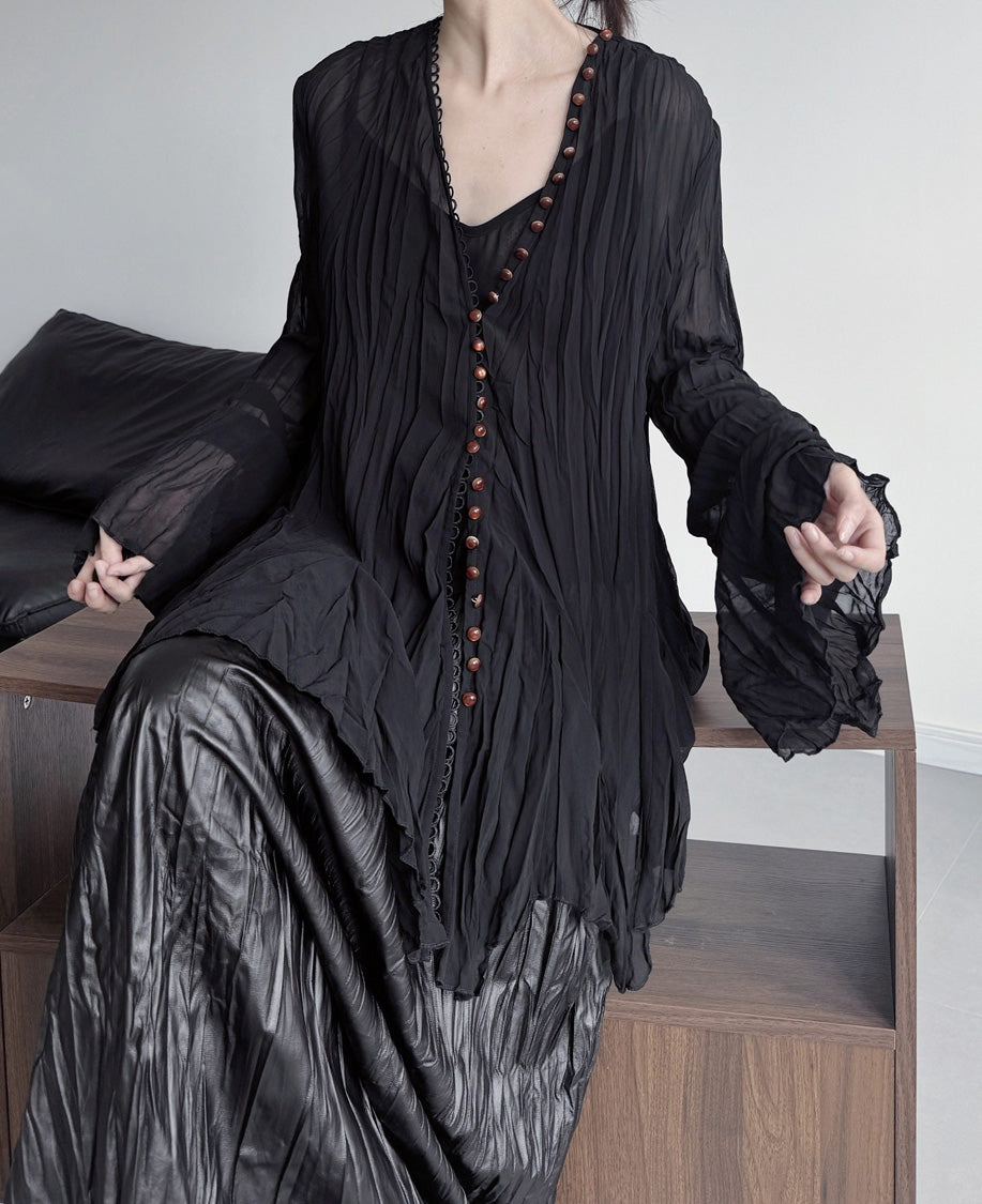 Crinkle Sheer Button Cardigan
