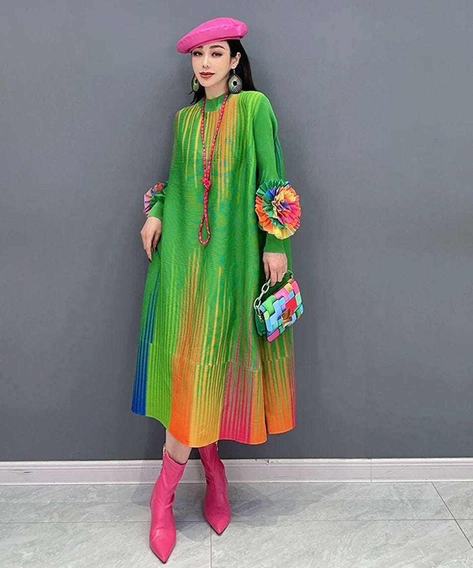 Gradient Pleats Long Dress