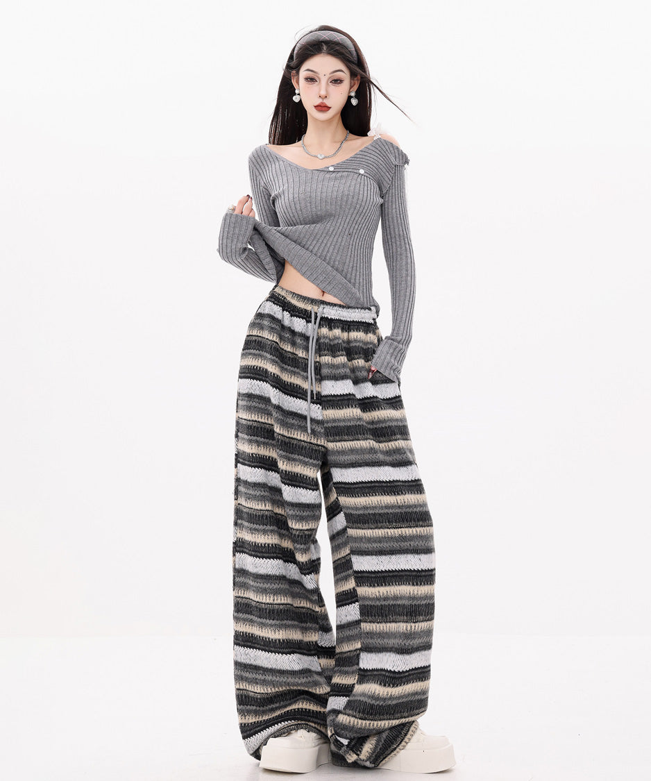 Brush Stripe Knit Wide Pants