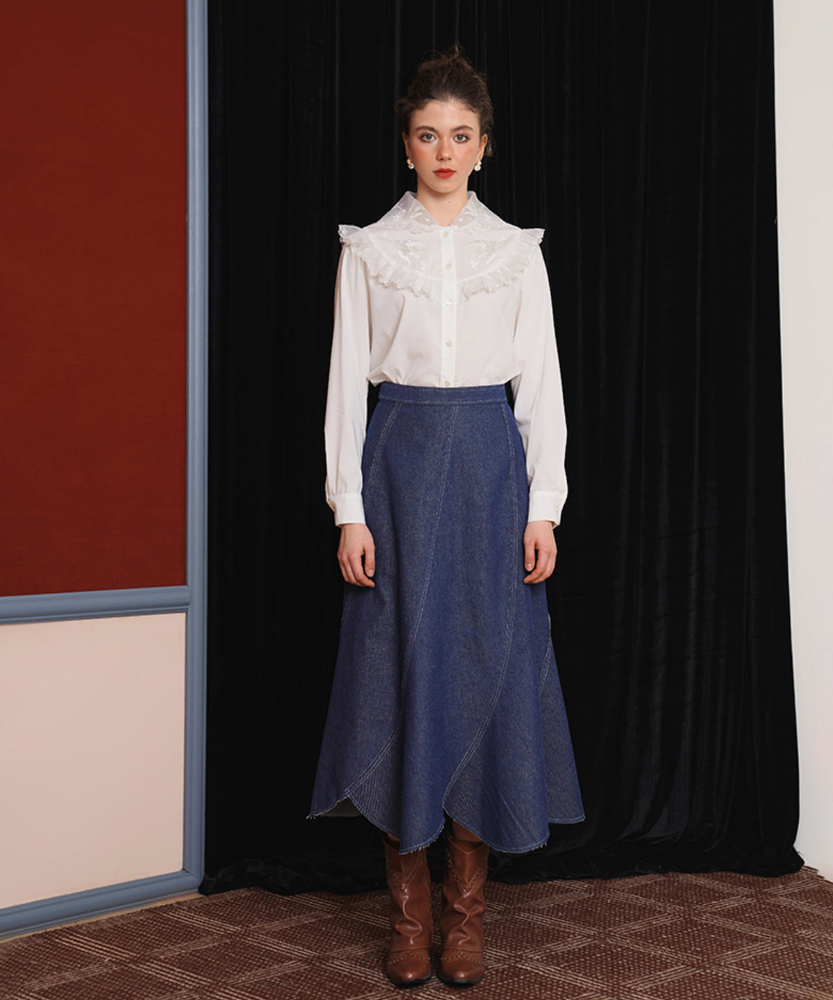 Curve Cut Denim Skirt