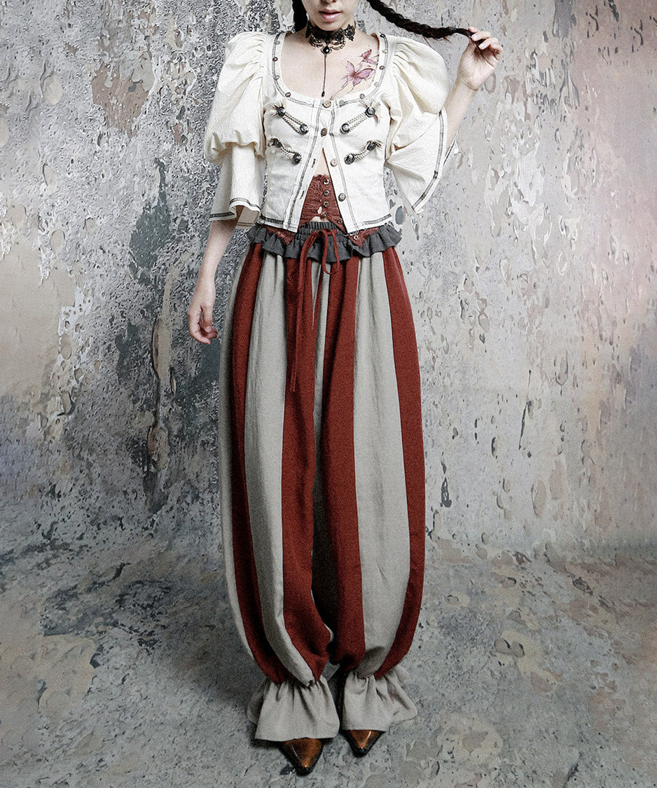 Stripe Gather Balloon Pants