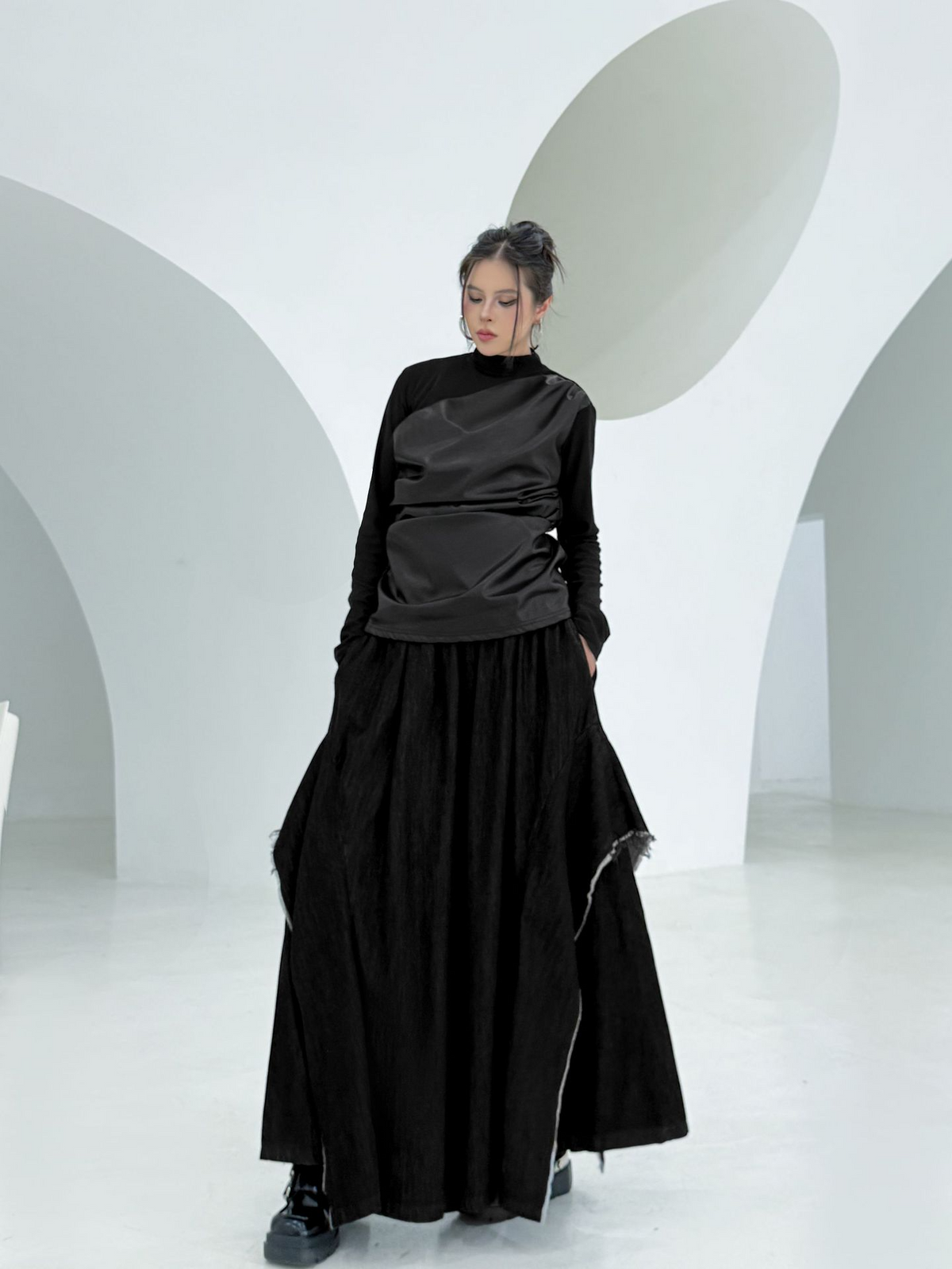 Draped Satin Mix Top