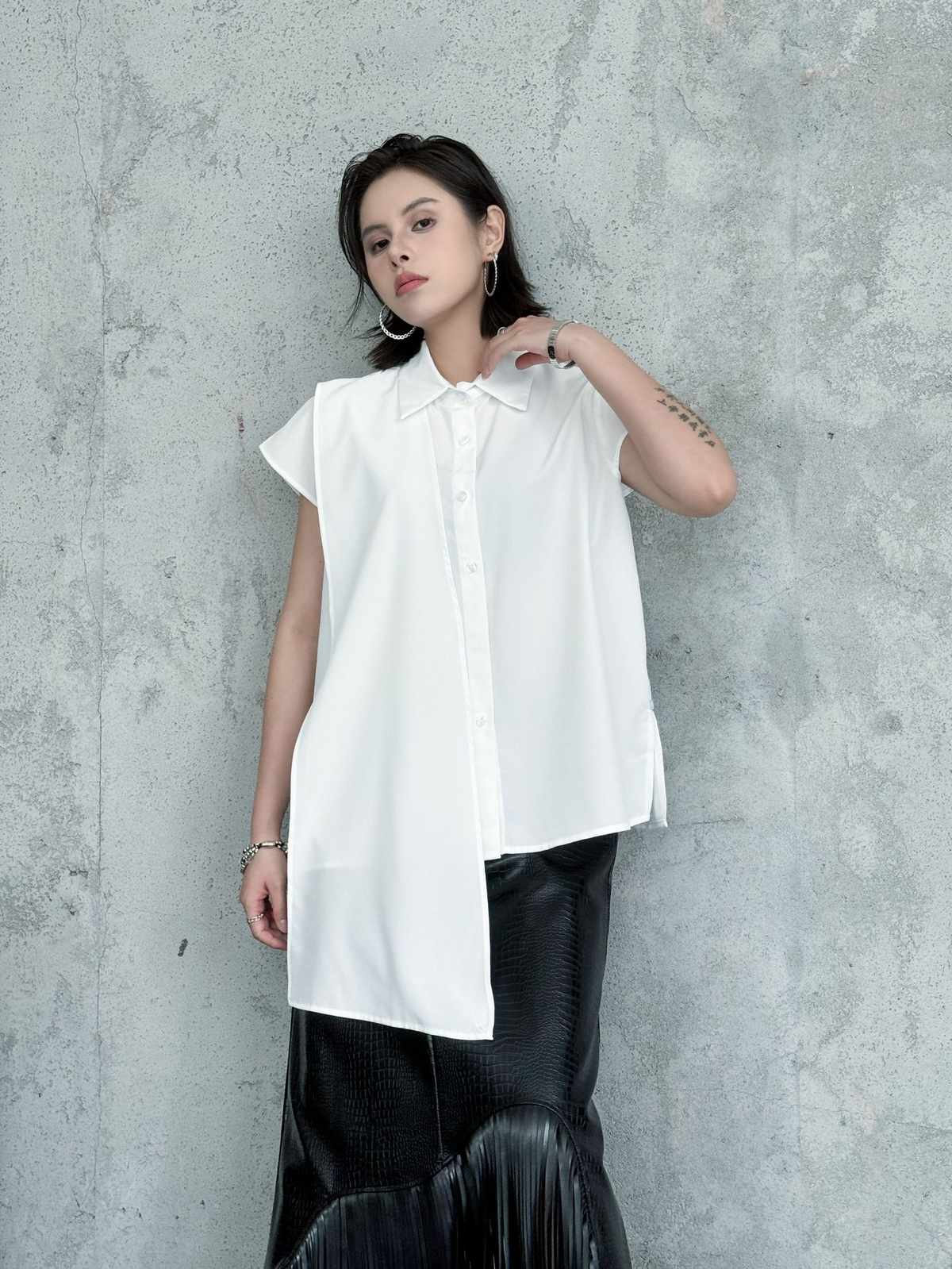 Drape Front Cap Sleeve Blouse